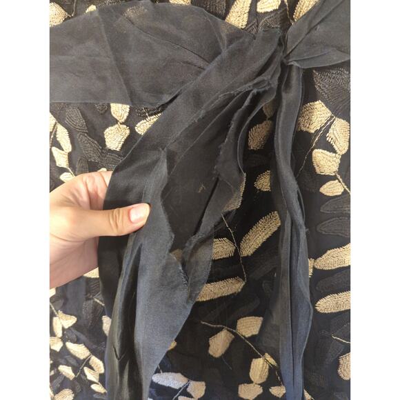 RTR Sz 4 Shoshanna Valerie Black Gold Leaf Strapless Bow Waist Midi Dress - Picture 8 of 9